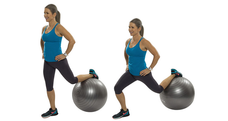 Use stability ball to perform lunges 